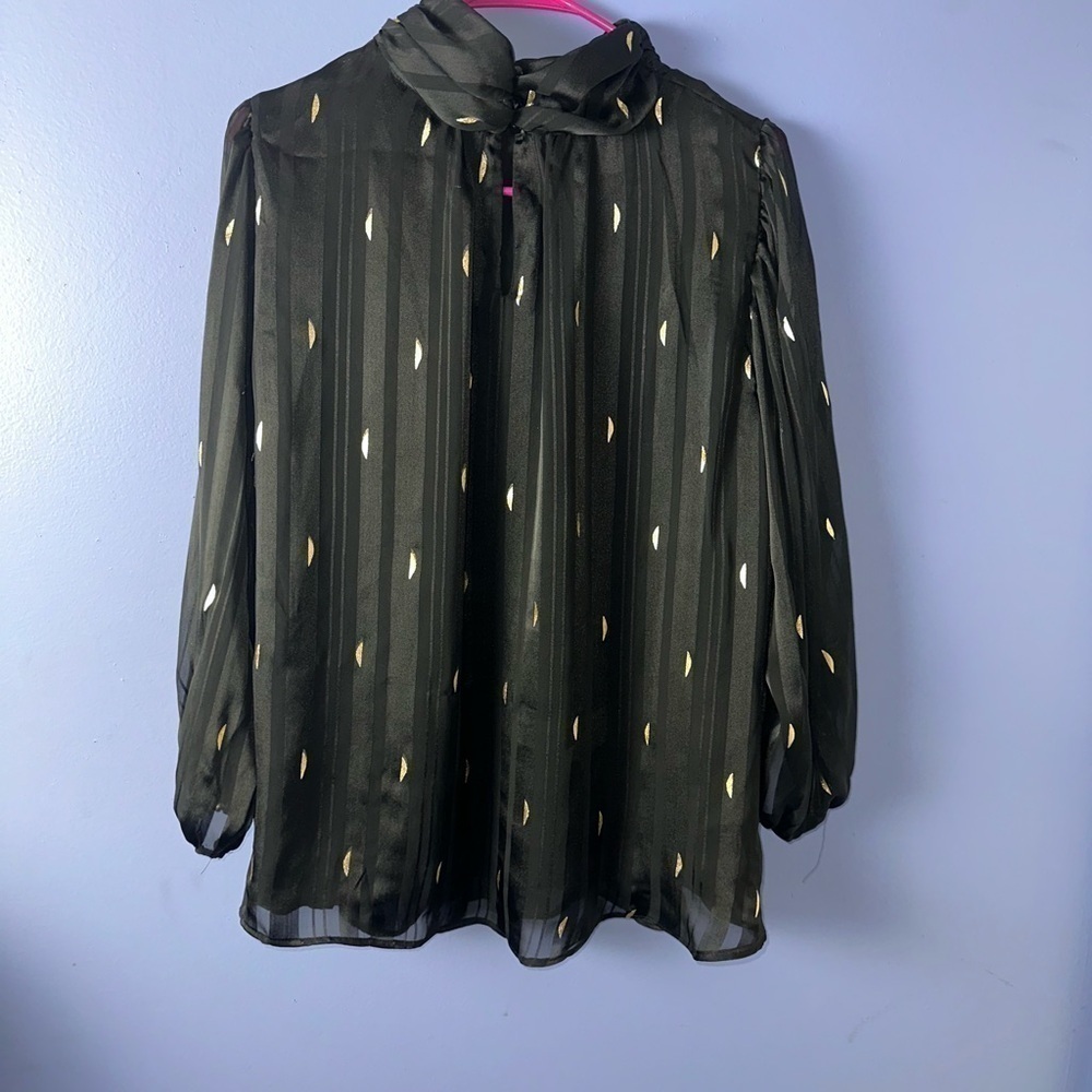 Zac and Rachel Black Sheer Top with Gold Polka Dots